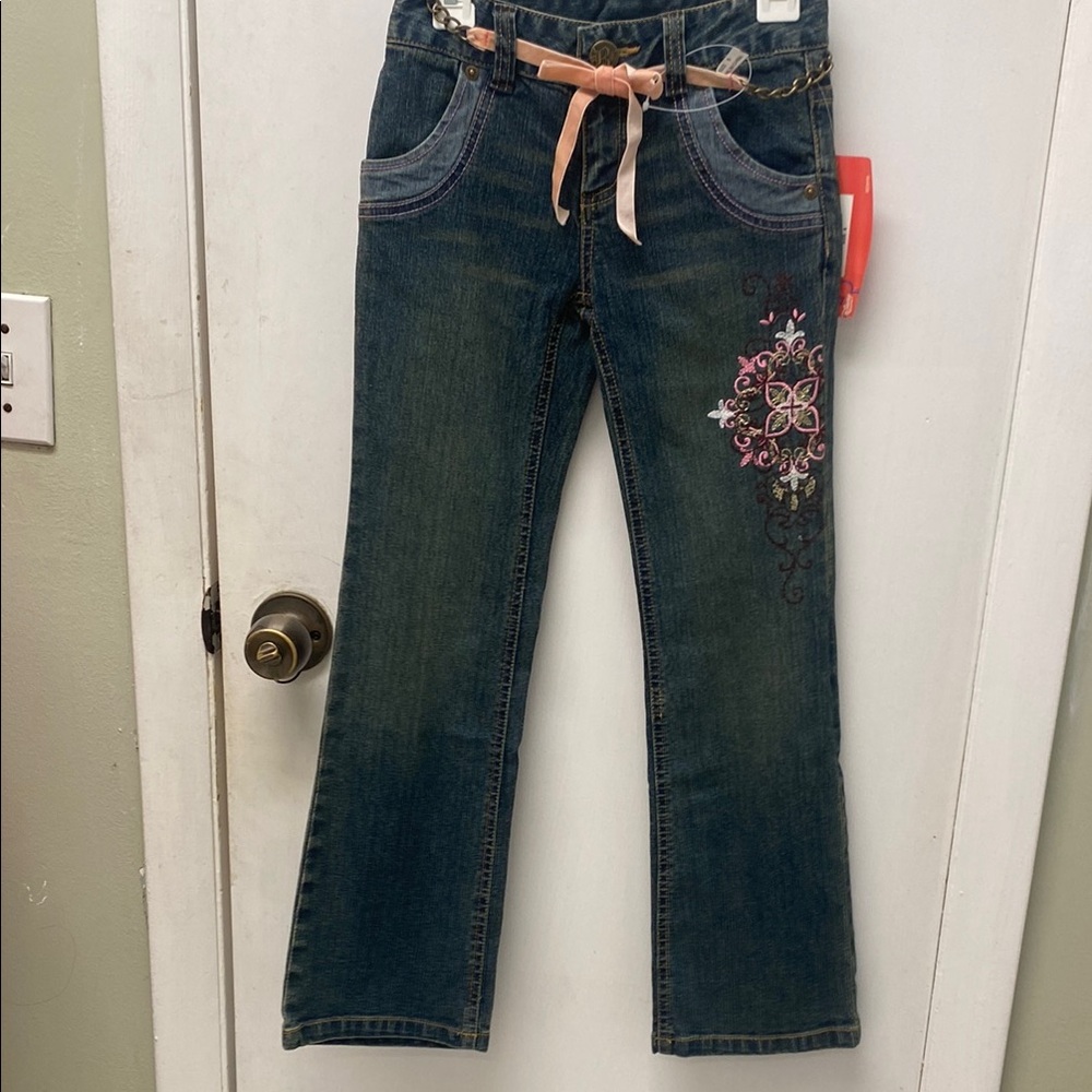 Disney Blue and Pink Flare Jeans with Floral Embroidery